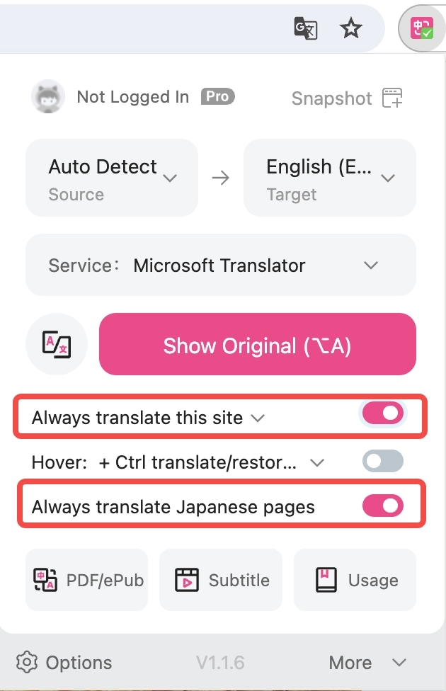 turn off automatic translation